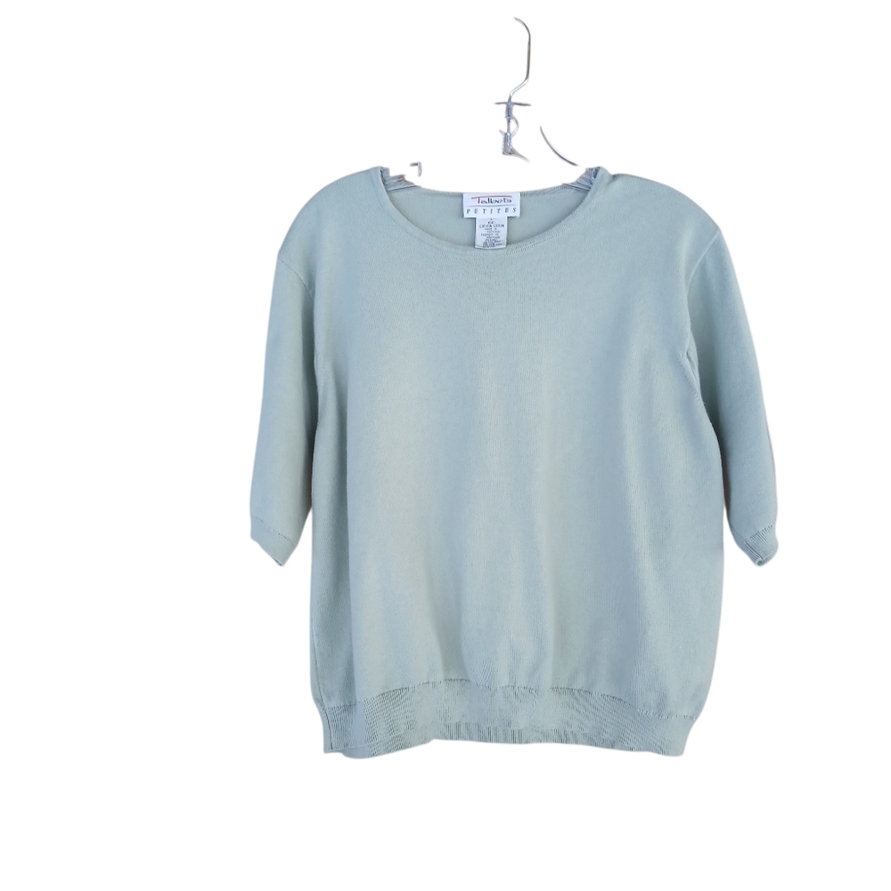 Talbots Sage Green Crewneck Short Sleeved Sweater Size LP